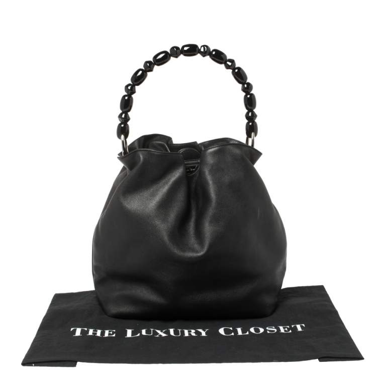 Pre Owned Dior Black Leather Beaded Top Handle Bag