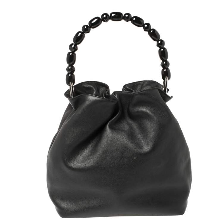 Pre Owned Dior Black Leather Beaded Top Handle Bag
