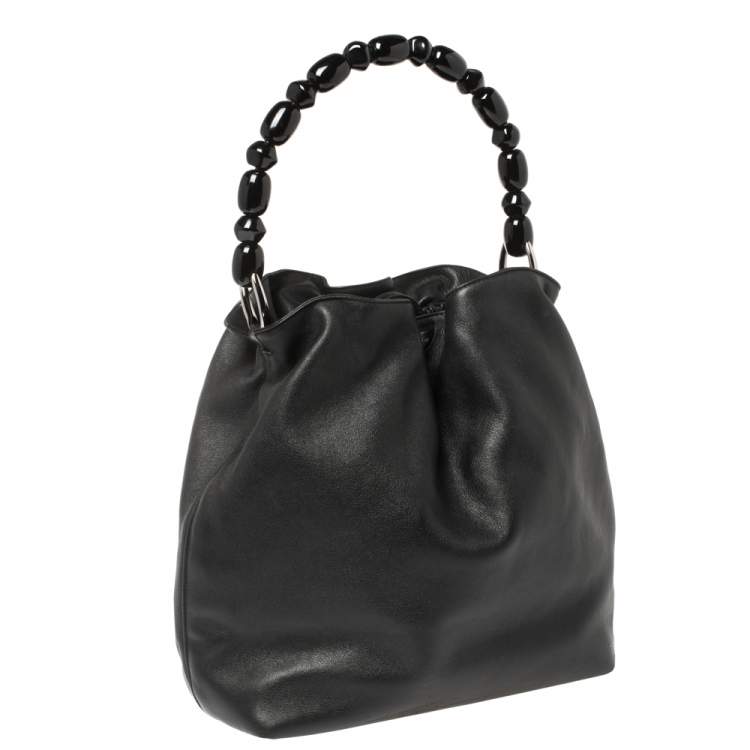 Pre Owned Dior Black Leather Beaded Top Handle Bag