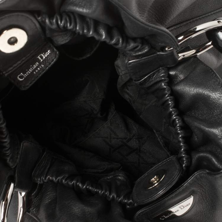 Pre Owned Dior Black Leather Beaded Top Handle Bag