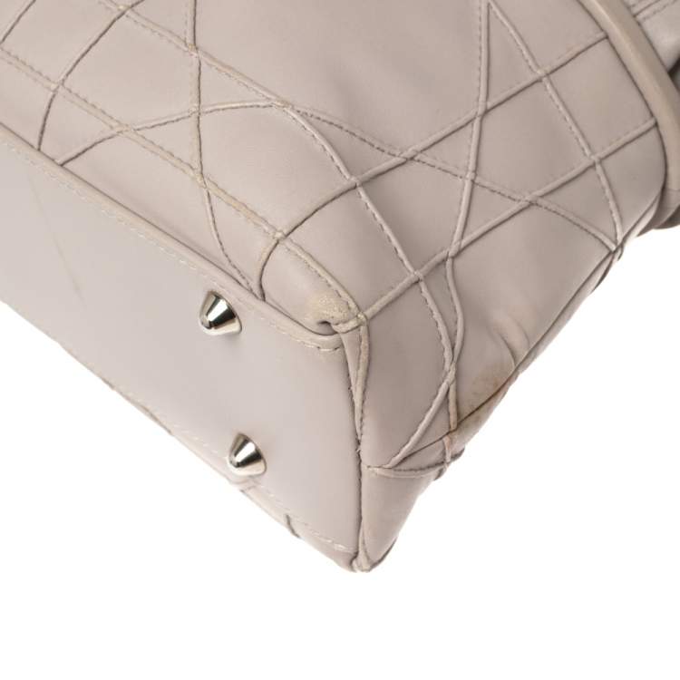 Pre Owned Dior Light Grey Cannage Leather Granville Chain Link Tote