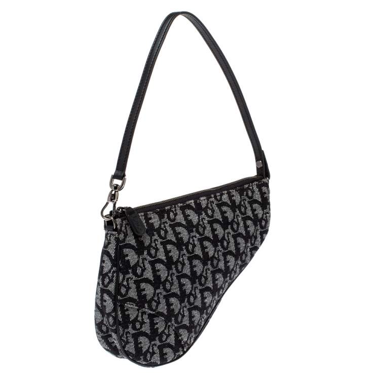 Pre Owned Dior Black Diorissimo Canvas and Leather Saddle Bag