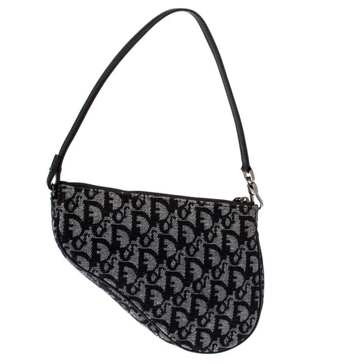 Pre Owned Dior Black Diorissimo Canvas and Leather Saddle Bag