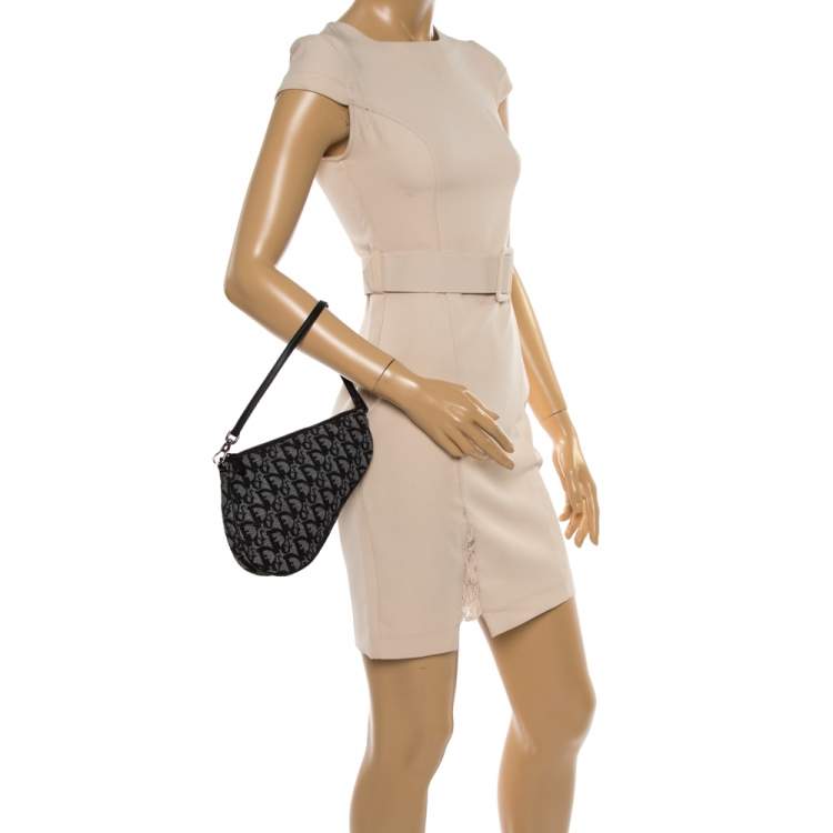 Pre Owned Dior Black Diorissimo Canvas and Leather Saddle Bag