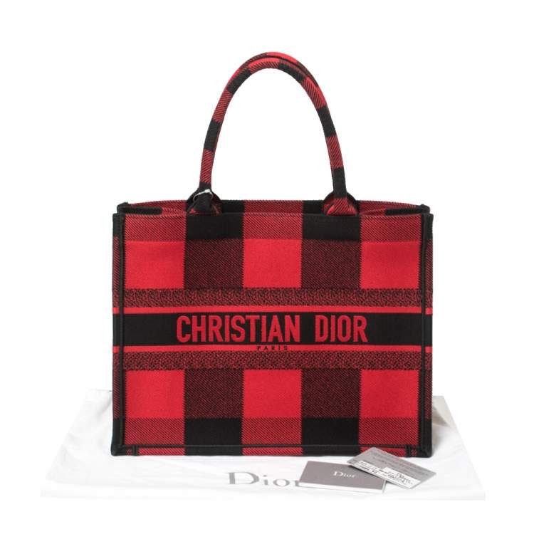 Pre Owned Dior Red/Black Plaid Canvas Book Tote