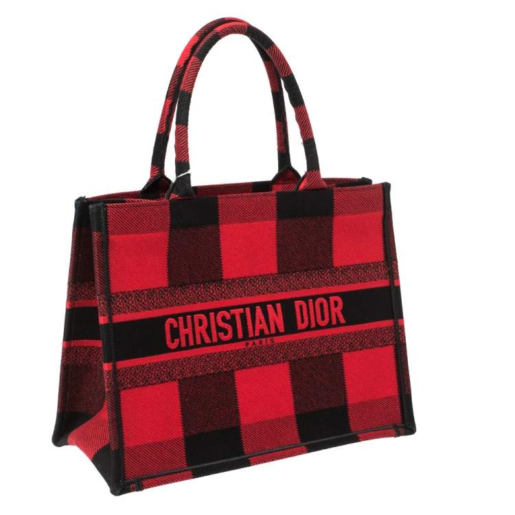 Pre Owned Dior Red/Black Plaid Canvas Book Tote