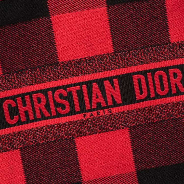 Pre Owned Dior Red/Black Plaid Canvas Book Tote