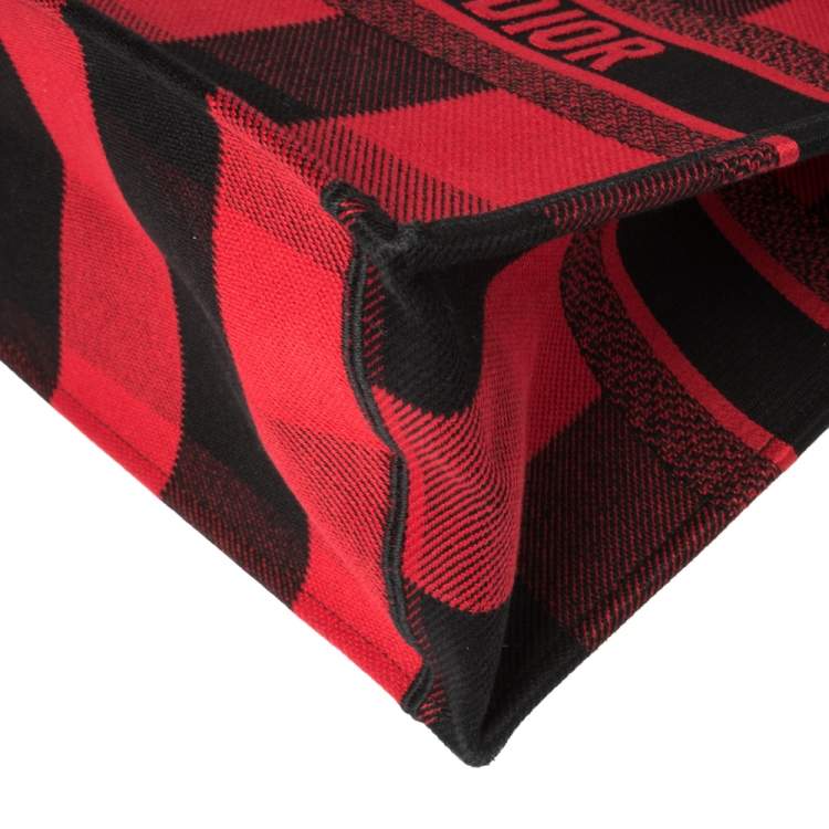 Pre Owned Dior Red/Black Plaid Canvas Book Tote