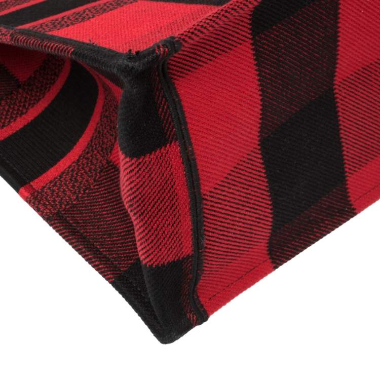 Pre Owned Dior Red/Black Plaid Canvas Book Tote