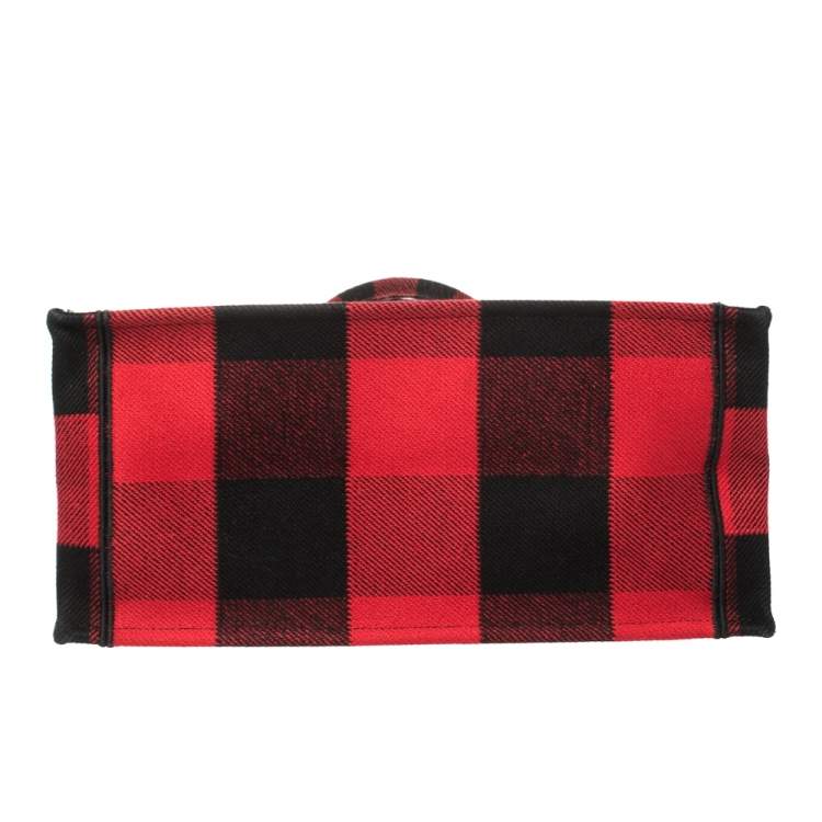 Pre Owned Dior Red/Black Plaid Canvas Book Tote