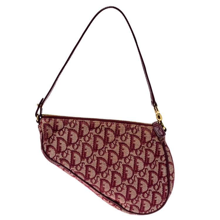 Pre Owned Dior Burgundy Diorissimo Canvas and Leather Saddle Bag