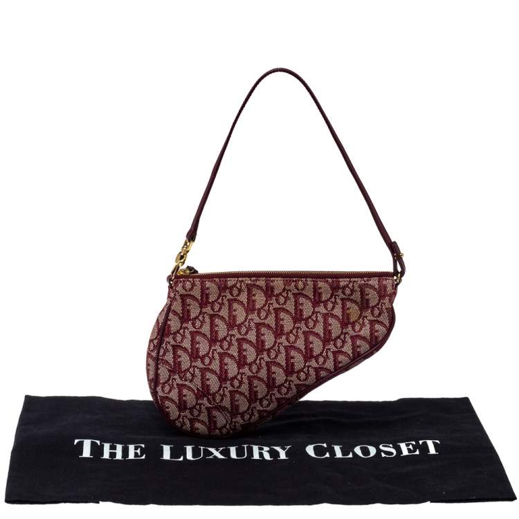 Pre Owned Dior Burgundy Diorissimo Canvas and Leather Saddle Bag