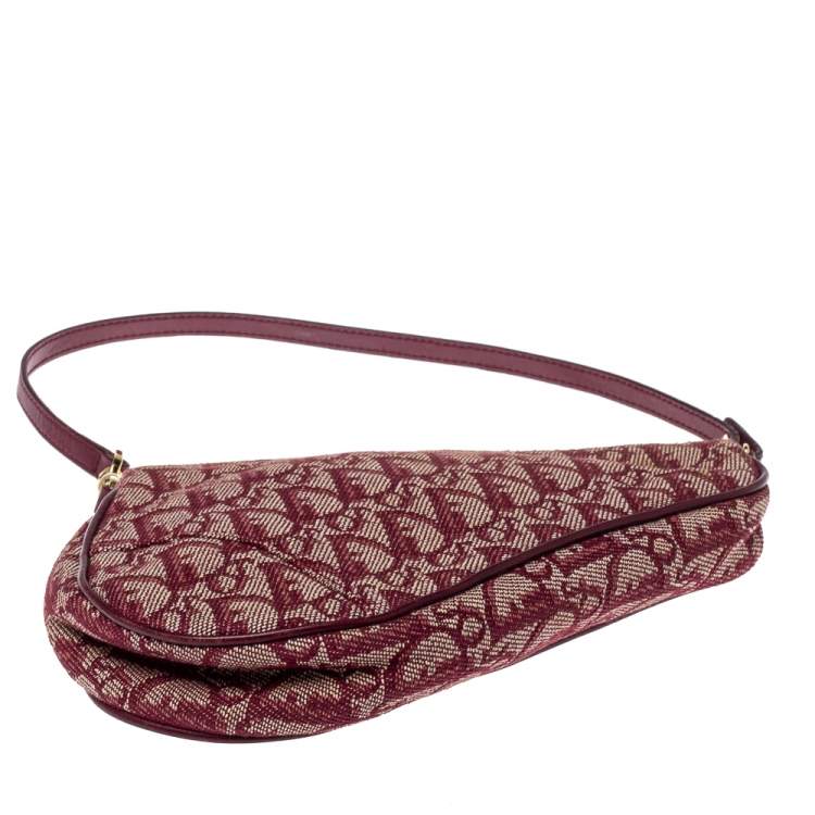 Pre Owned Dior Burgundy Diorissimo Canvas and Leather Saddle Bag