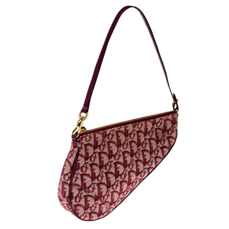 Pre Owned Dior Burgundy Diorissimo Canvas and Leather Saddle Bag
