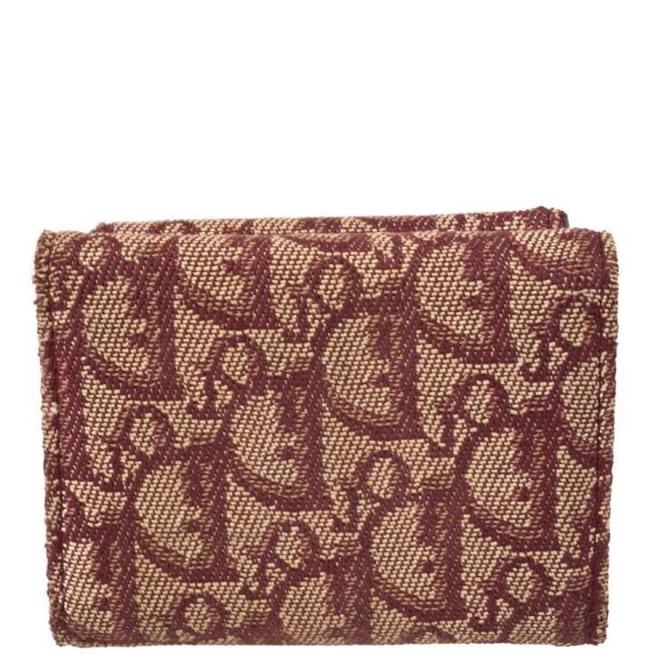 Pre Owned Dior Maroon Diorissimo Canvas Saddle Compact Wallet