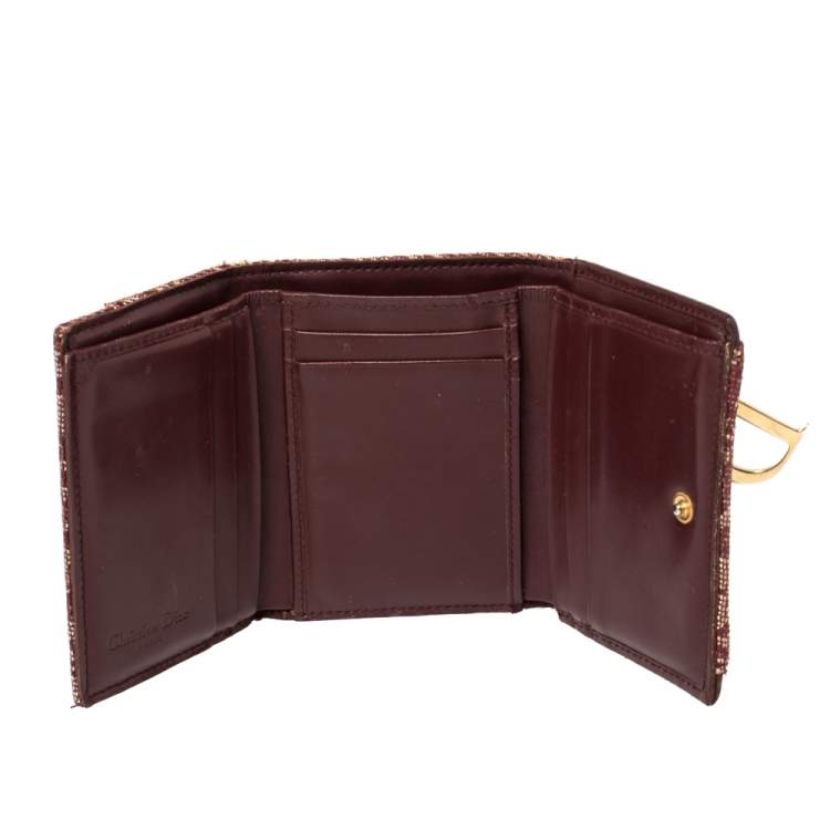 Pre Owned Dior Maroon Diorissimo Canvas Saddle Compact Wallet