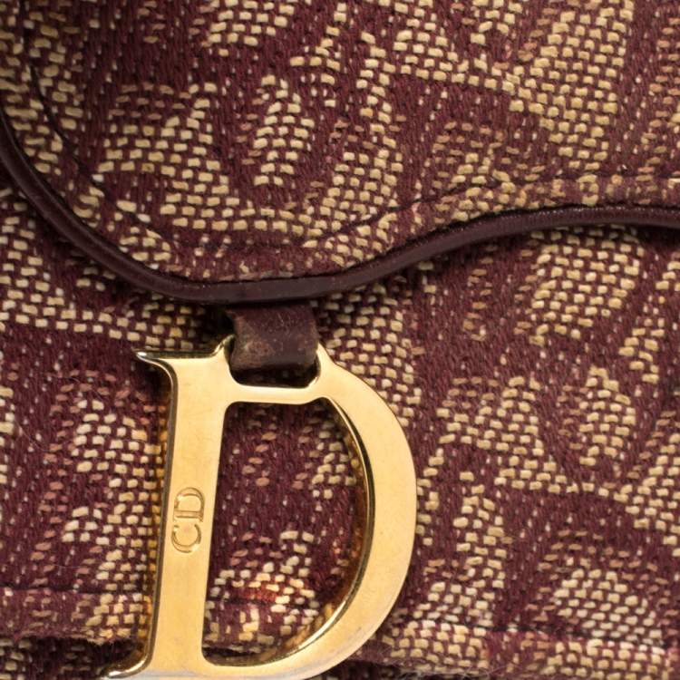 Pre Owned Dior Maroon Diorissimo Canvas Saddle Compact Wallet