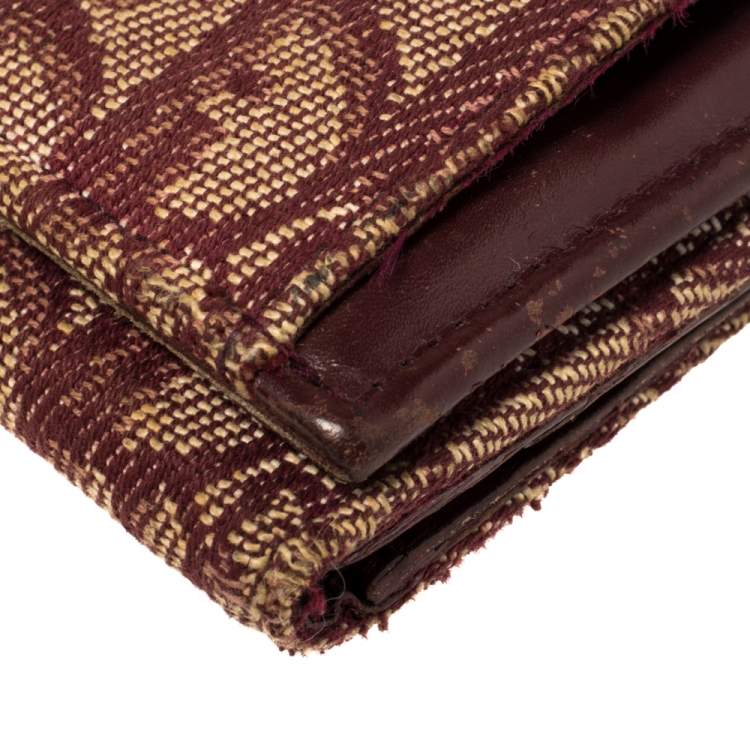 Pre Owned Dior Maroon Diorissimo Canvas Saddle Compact Wallet