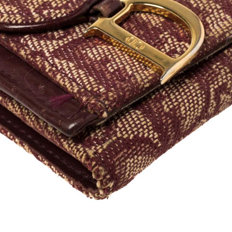 Pre Owned Dior Maroon Diorissimo Canvas Saddle Compact Wallet