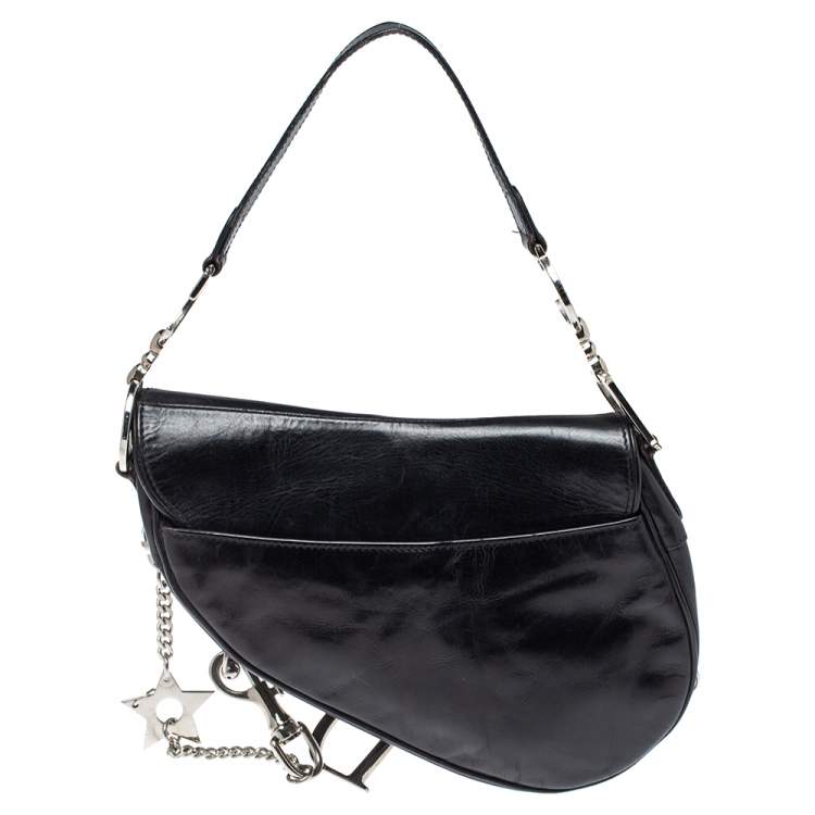Pre Owned Dior Black Leather Hardcore Piercing Saddle Bag