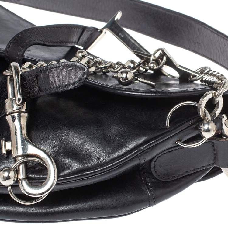 Pre Owned Dior Black Leather Hardcore Piercing Saddle Bag