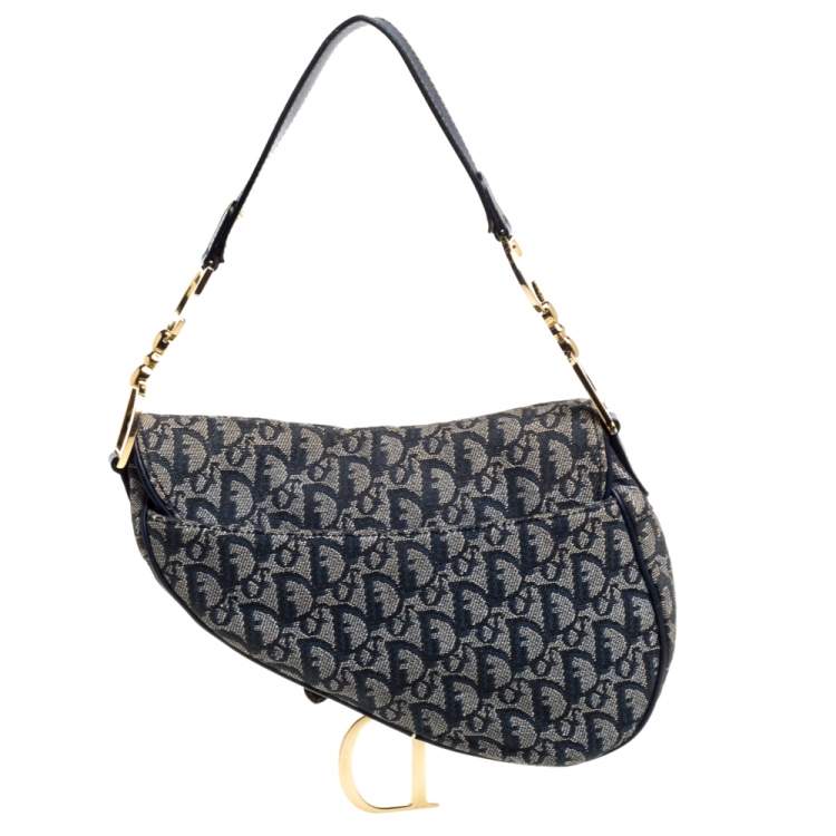 Pre Owned Dior Blue Diorissimo Canvas and Leather Saddle Bag