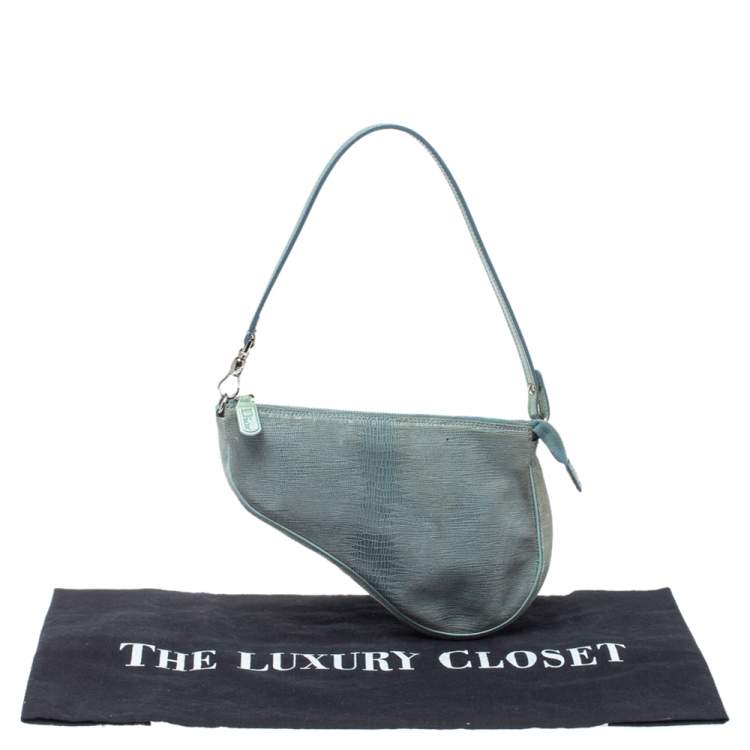 Pre Owned Dior Blue Lizard Effect Suede Saddle Bag