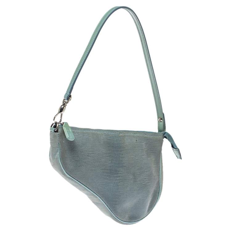 Pre Owned Dior Blue Lizard Effect Suede Saddle Bag