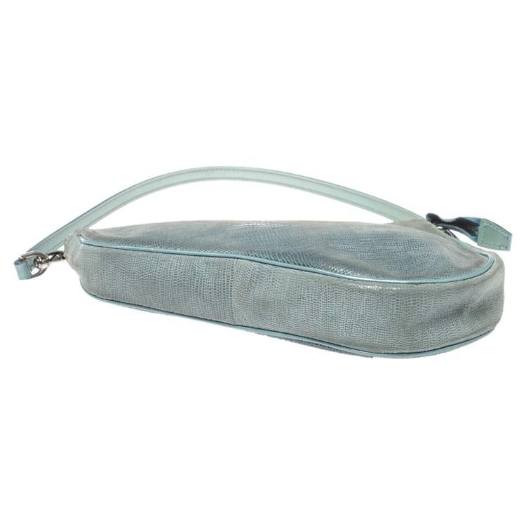 Pre Owned Dior Blue Lizard Effect Suede Saddle Bag