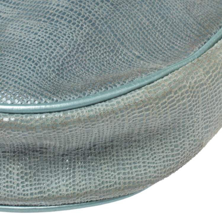 Pre Owned Dior Blue Lizard Effect Suede Saddle Bag