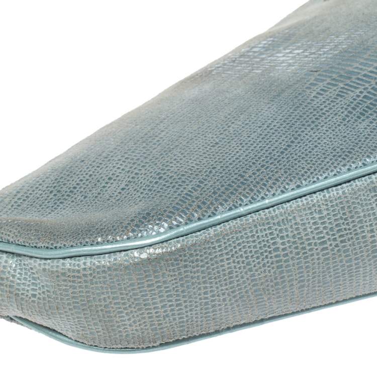 Pre Owned Dior Blue Lizard Effect Suede Saddle Bag