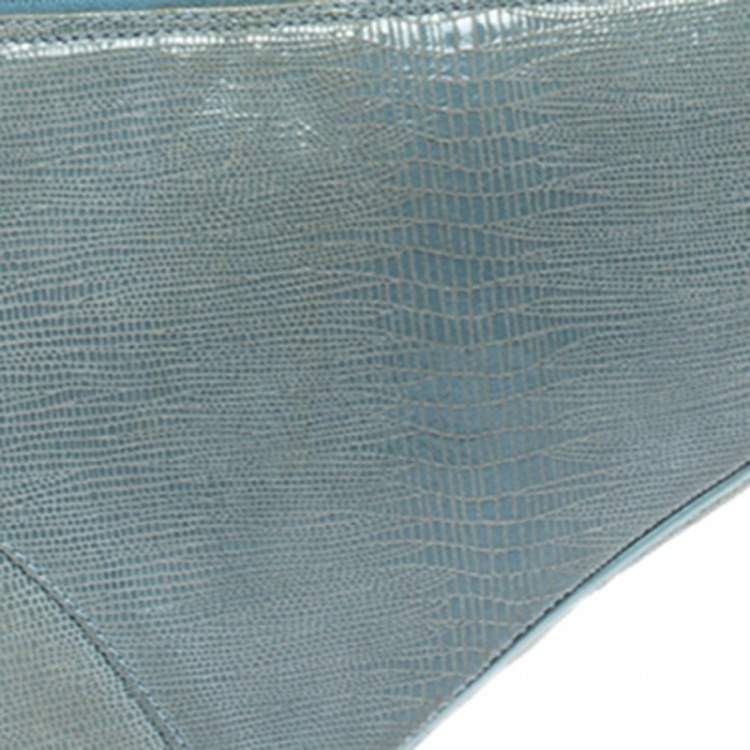 Pre Owned Dior Blue Lizard Effect Suede Saddle Bag