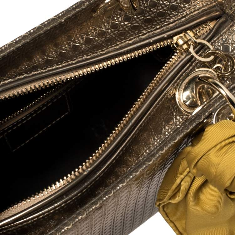 Pre Owned Dior Metallic Ombre Gold Microcannage Patent Leather Medium Lady Dior Tote