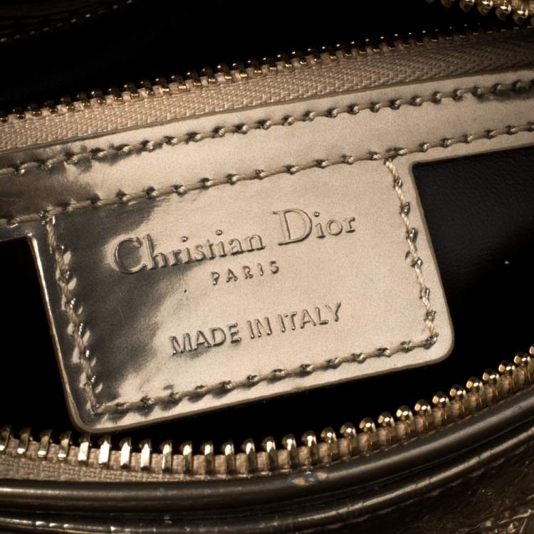 Pre Owned Dior Metallic Ombre Gold Microcannage Patent Leather Medium Lady Dior Tote