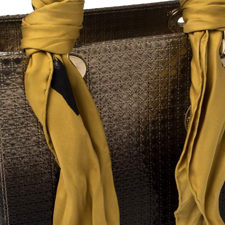 Pre Owned Dior Metallic Ombre Gold Microcannage Patent Leather Medium Lady Dior Tote
