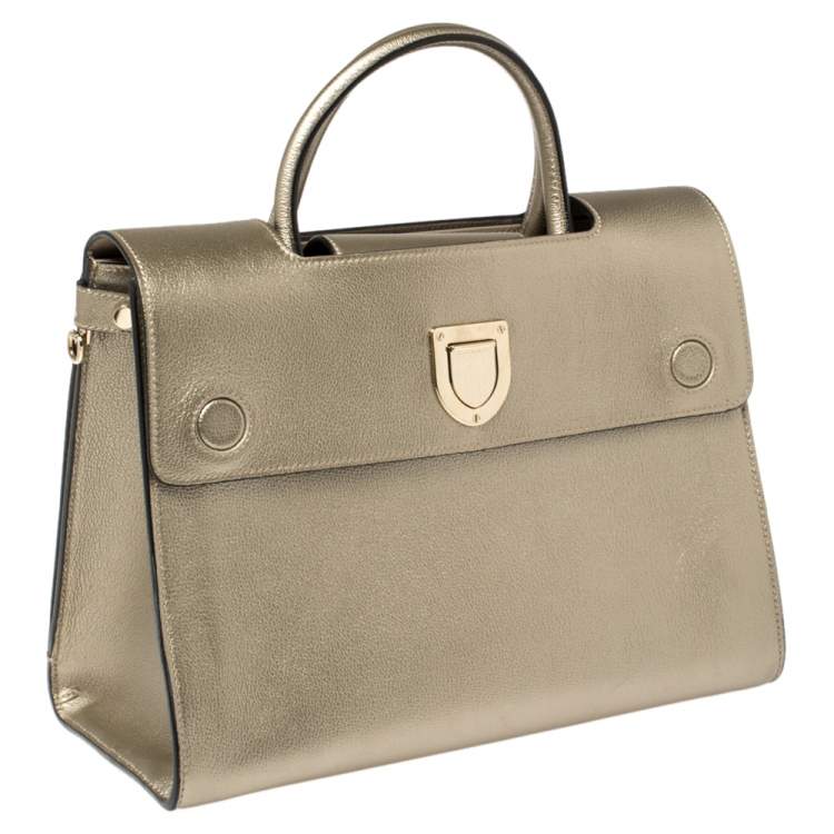 Pre Owned Dior Metallic Gold Leather Medium Diorever Bag