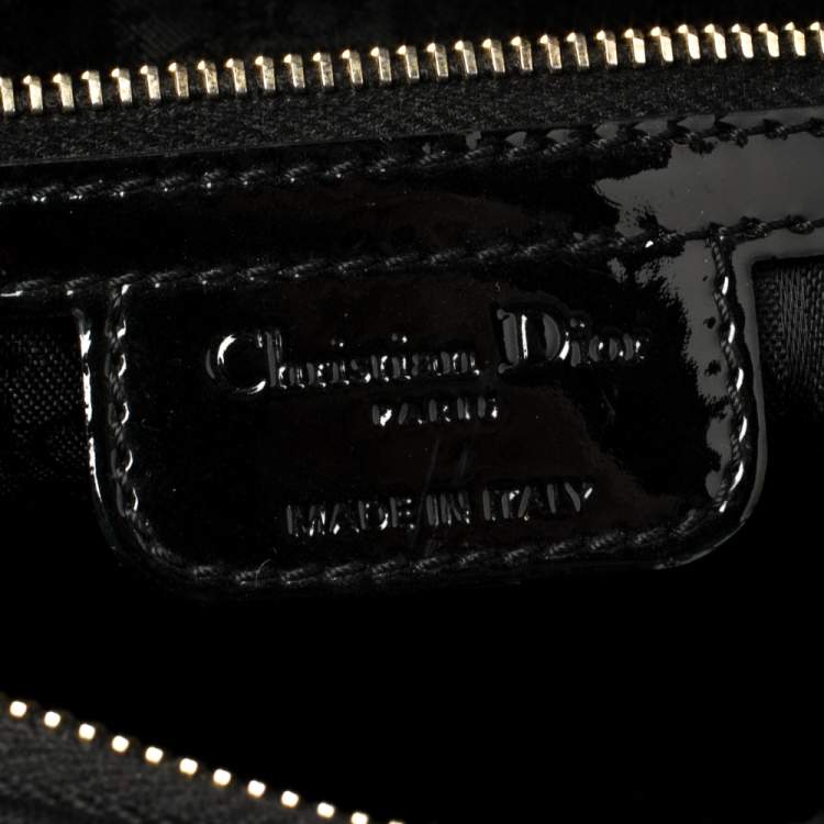 Pre Owned Dior Black Cannage Quilted Patent Leather Large Lady Dior Tote