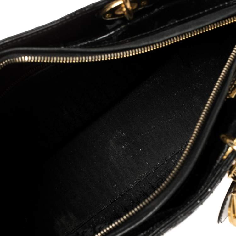 Pre Owned Dior Black Cannage Quilted Patent Leather Large Lady Dior Tote