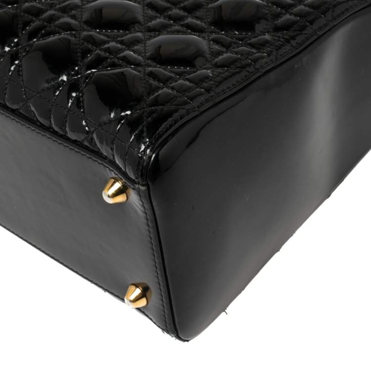 Pre Owned Dior Black Cannage Quilted Patent Leather Large Lady Dior Tote