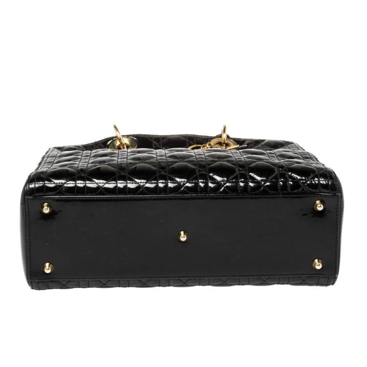 Pre Owned Dior Black Cannage Quilted Patent Leather Large Lady Dior Tote