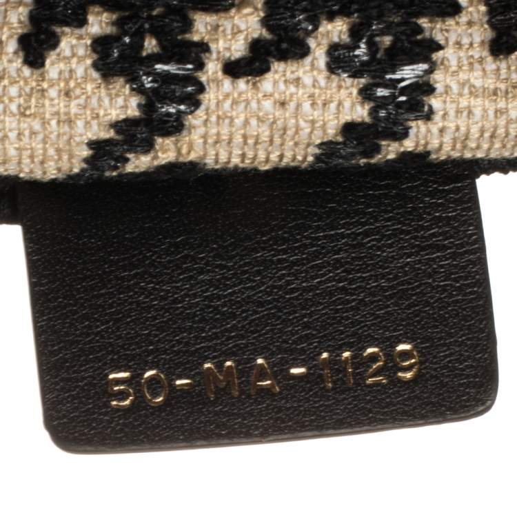 Pre Owned Dior Black/Beige Canvas Houndstooth Embroidered Book Tote