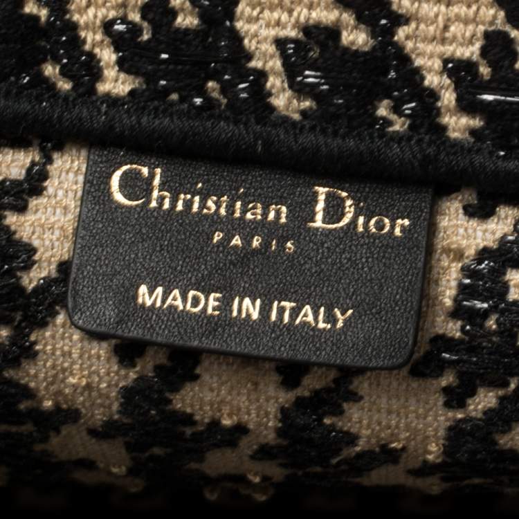 Pre Owned Dior Black/Beige Canvas Houndstooth Embroidered Book Tote