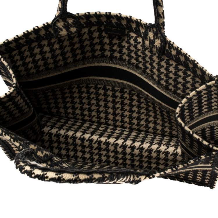Pre Owned Dior Black/Beige Canvas Houndstooth Embroidered Book Tote