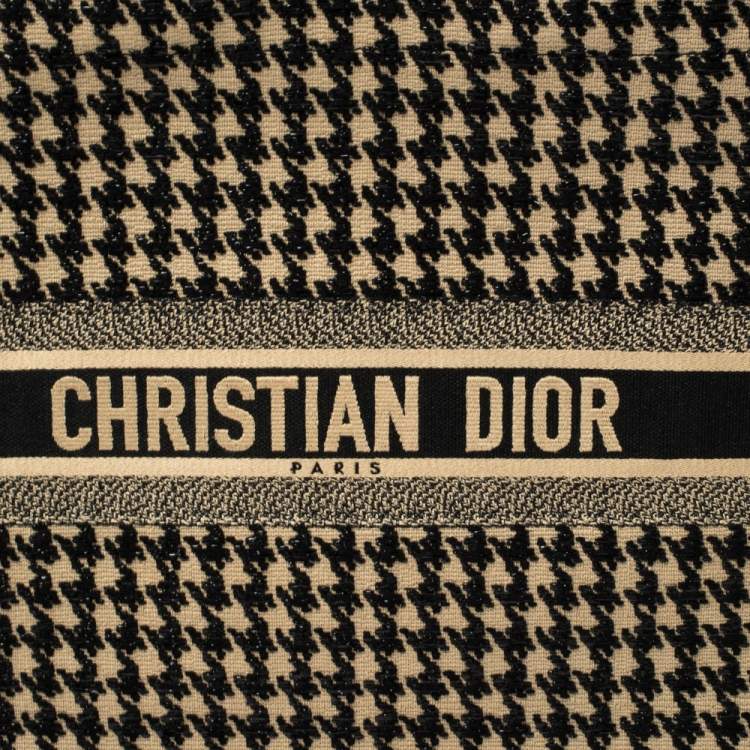 Pre Owned Dior Black/Beige Canvas Houndstooth Embroidered Book Tote