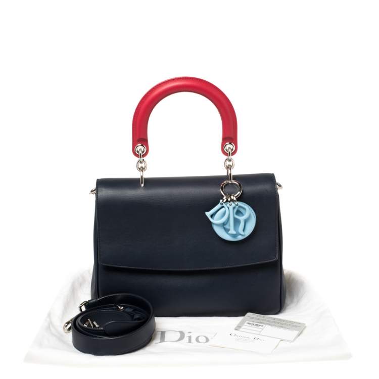 Pre Owned Dior Navy Blue Leather Small Be Dior Flap Top Handle Bag