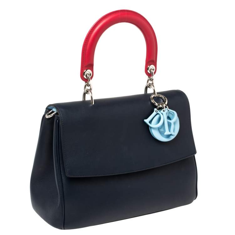 Pre Owned Dior Navy Blue Leather Small Be Dior Flap Top Handle Bag