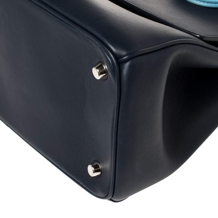 Pre Owned Dior Navy Blue Leather Small Be Dior Flap Top Handle Bag