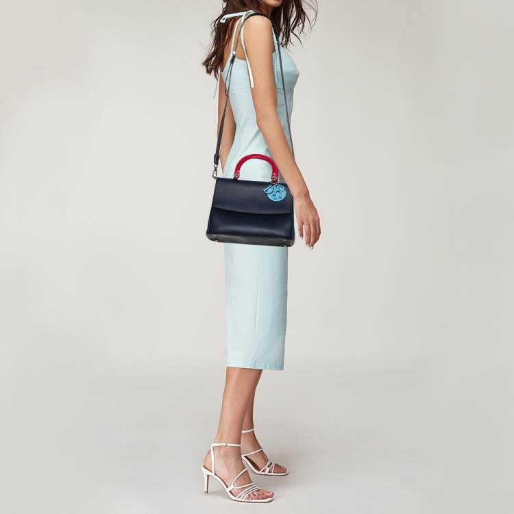 Pre Owned Dior Navy Blue Leather Small Be Dior Flap Top Handle Bag