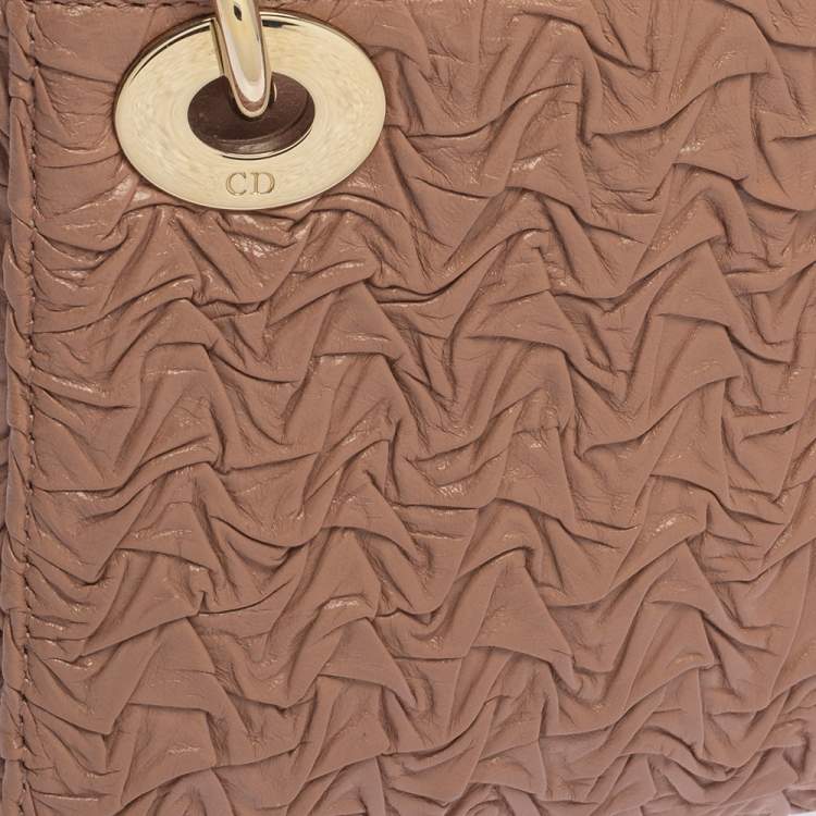 Pre Owned Dior Beige Wavy Shiny Crinkled Leather Mini Chain Lady Dior Tote