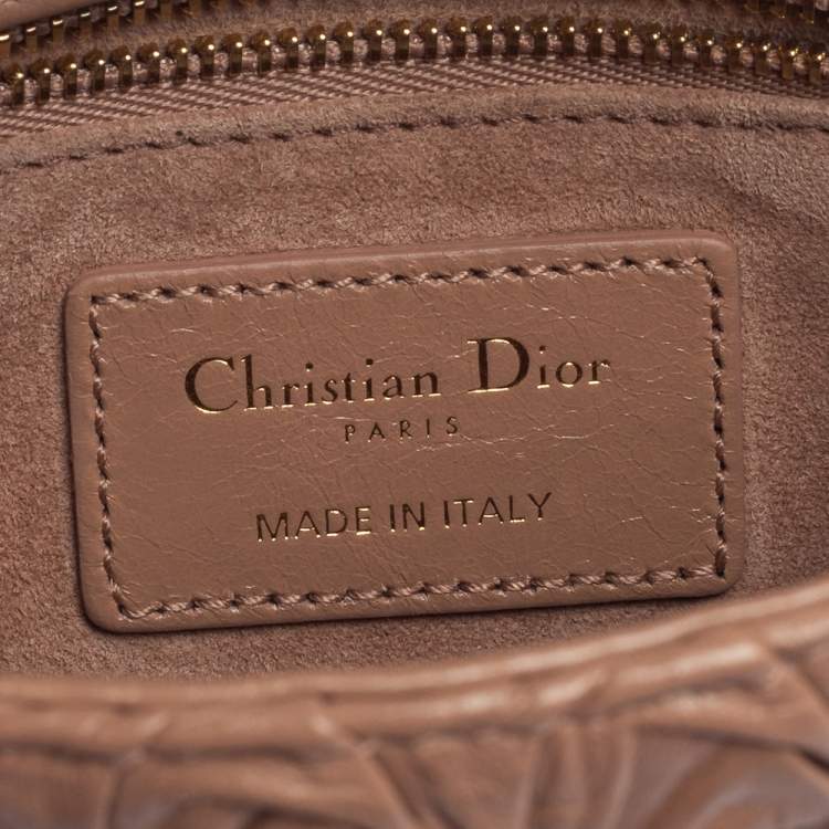Pre Owned Dior Beige Wavy Shiny Crinkled Leather Mini Chain Lady Dior Tote